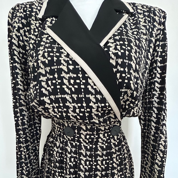 Vintage 80s Cynthia Howie Black White Midi Power Shoulder Dress Size:6 - Picture 4 of 13
